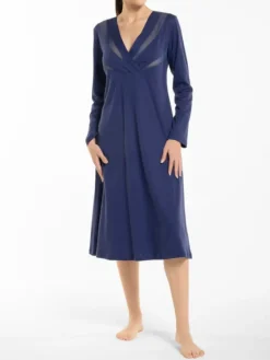 Edle Nachthemden^Verdiani Modal langarm Nachtkleid GRETA blau von dunkelblau