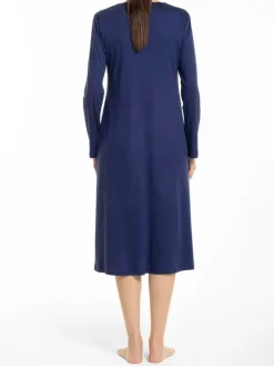 Edle Nachthemden^Verdiani Modal langarm Nachtkleid GRETA blau von dunkelblau
