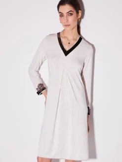 Edle Nachthemden^Chiara Fiorini Modal Nachthemd CORDA zartbeige Langarm von hellbeige