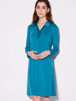 Edle Nachthemden^Chiara Fiorini Modal Nachthemd PAVONE mit Seidenkragen von petrol