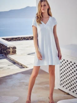 Edle Nachthemden^Fu00fcrstenberg Modal Nachtkleid BLU SKY von Fürstenberg Black Label cremeweiß oder hellblau mit Spitze