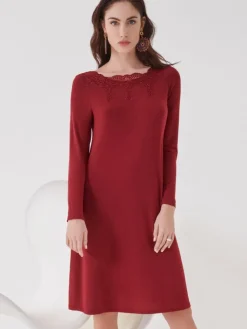 Edle Nachthemden^Ritratti Modal Nachtkleid GRACE rot von bordeaux weinrot