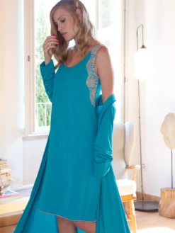 Edle Nachthemden^Chiara Fiorini Modal Nachtkleid PAVONE türkis-grün von dunkeltürkis