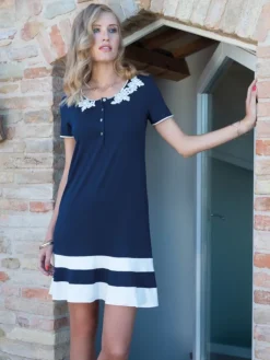 Edle Nachthemden^Chiara Fiorini Modal Nachtkleid SUMMER BLU No. 6 dunkelblau von dunkelblau mit creme-weiß