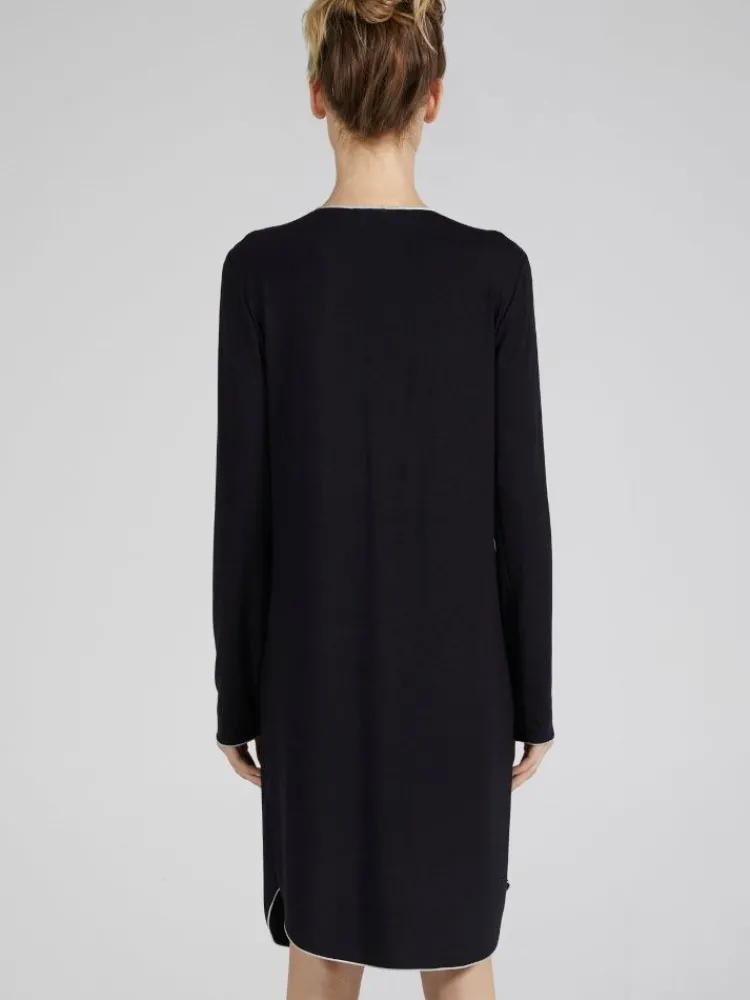 Edle Nachthemden^Verdiani Modal Nachtkleid WKND No. 3 knielang schwarz-puder von schwarz mit puder