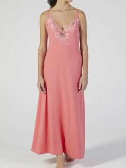 Edle Nachthemden|Alle Negligés^Verdiani Modal Neglige mit Spitze lang CORALLO pink von koralle pink mit Spitze