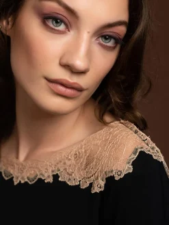 Feine Pyjamas^Paladini Modal Pyjama GINOSA in schwarz mit Spitze von schwarz mit bronze