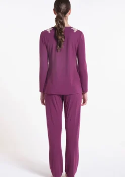 Feine Pyjamas^Verdiani Modal Pyjama PRUGNA in violett von pflaume-violett mit puder-rosa Spitze