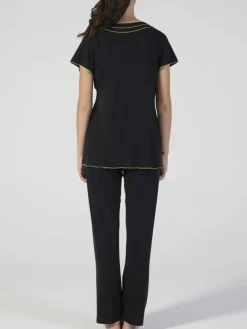 Feine Pyjamas^Verdiani Modal Pyjama schwarz-kiwigrün von schwarz mit grünen Ziernähten