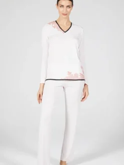 Feine Pyjamas^Verdiani Modal Schlafanzug ANGEL puder-rosé von zartes Puderrosé mit rosa Spitze und schwarzem Tüll