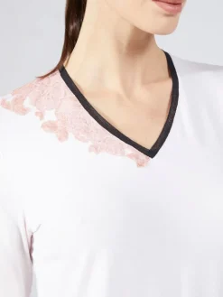 Feine Pyjamas^Verdiani Modal Schlafanzug ANGEL puder-rosé von zartes Puderrosé mit rosa Spitze und schwarzem Tüll