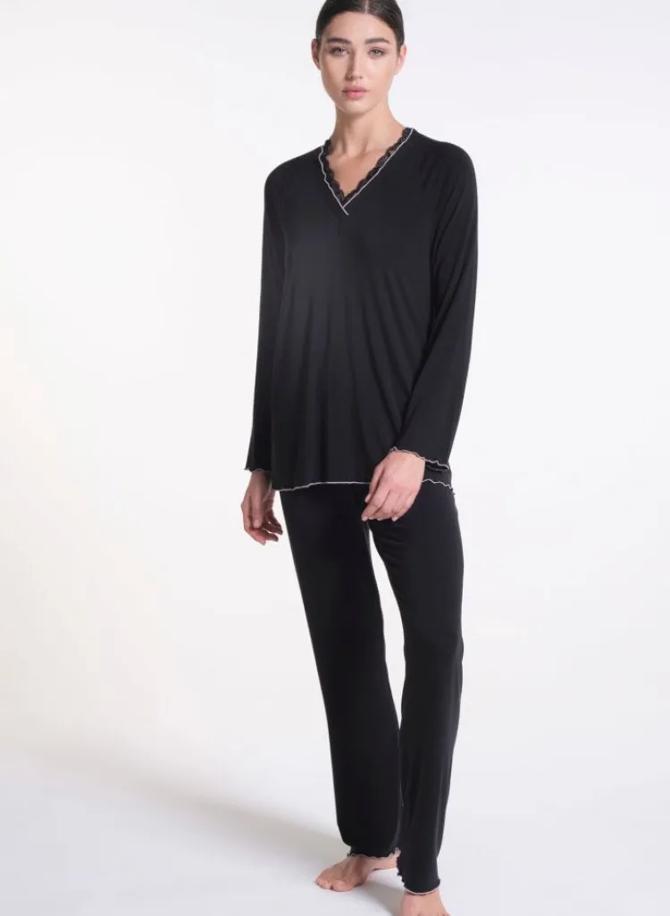 Feine Pyjamas^Verdiani Modal Schlafanzug WKND No. 12 schwarz-rosa von schwarz mit rosa