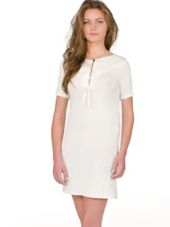 Edle Nachthemden^Gattina Modal Sleepshirt MIOKO gerippt von creme-weiß oder schwarz/beige