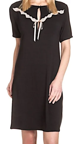 Edle Nachthemden^Gattina Modal Sleepshirt MIOKO gerippt von creme-weiß oder schwarz/beige