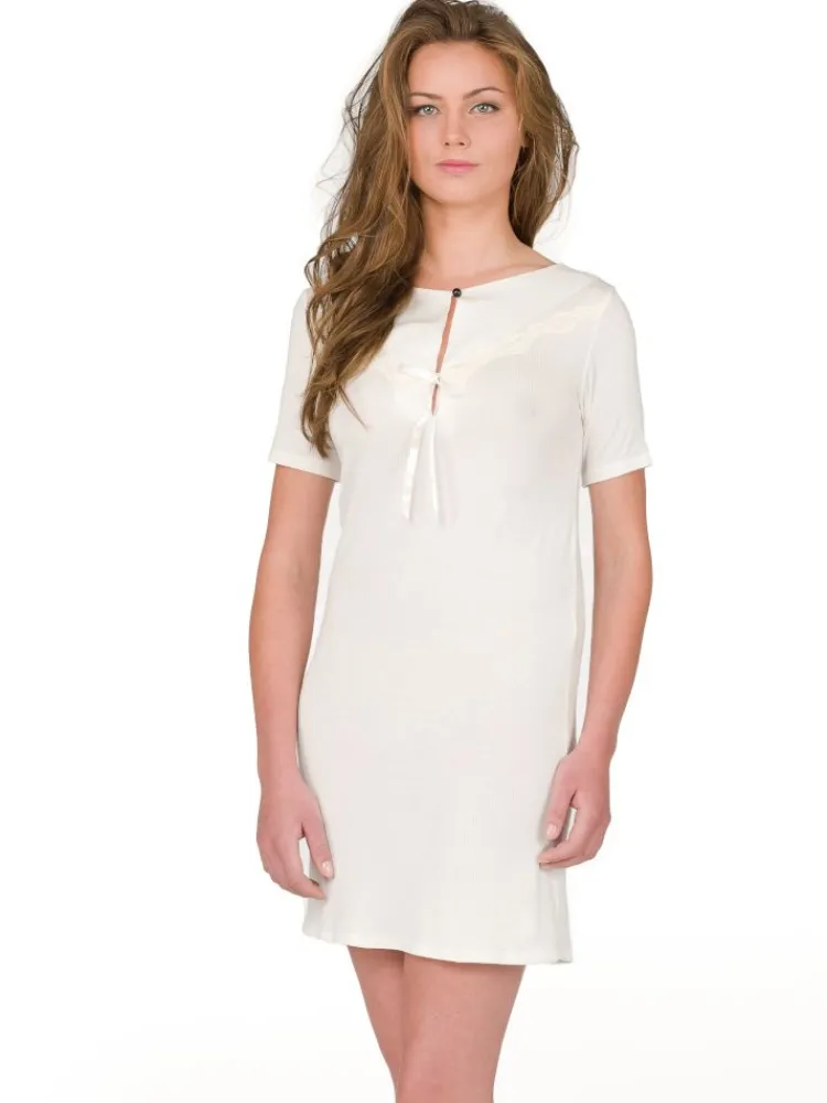 Edle Nachthemden^Gattina Modal Sleepshirt MIOKO mit Spitze von creme-weiß oder schwarz/beige