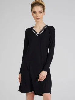 Edle Nachthemden^Verdiani Modal Sleepshirt WKND No. 4 knielang schwarz-puder von schwarz mit puder
