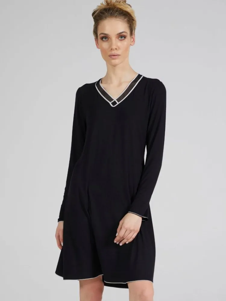 Edle Nachthemden^Verdiani Modal Sleepshirt WKND No. 4 knielang schwarz-puder von schwarz mit puder