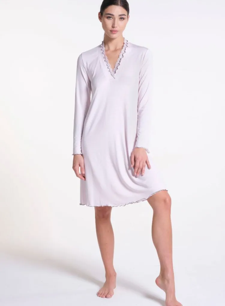 Edle Nachthemden^Verdiani Modal Sleepshirt WKND No. 11 knielang zartrosa von angel zart rosa mit grauen Kontrasten