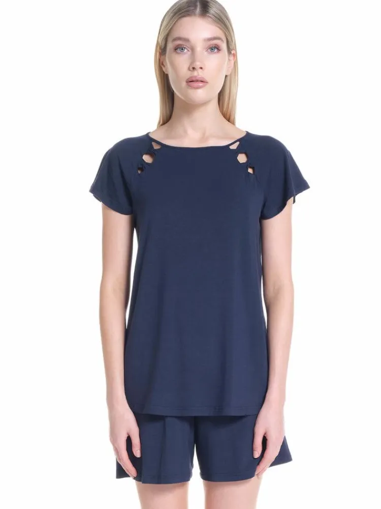 Feine Pyjamas^Verdiani Modal Sommer-Schlafanzug WKND No. 18 von dunkelblau