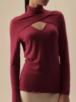 Mit Rollkragen|Langarm^Oscalito Modal-Kaschmir ROLLKRAGEN LANGARMSHIRT in von weinrot