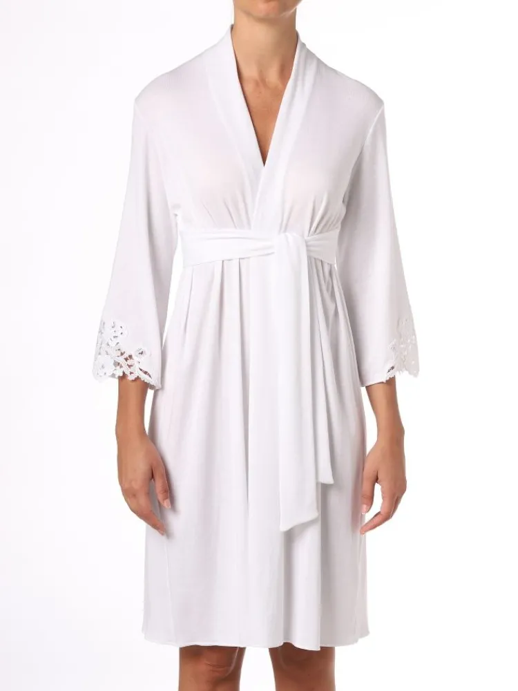 Exquisite Morgenmäntel|Morgenmantel Kurz^IMEC Morgenmantel CAROLA weiß Modal-Baumwolle von weiß mit Spitze
