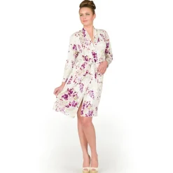 Morgenmantel Kurz|Morgenmantel Mit Seide^Gattina Morgenmantel CAYO LARGO mit Blumendruck von Seidenmix