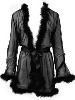 Morgenmantel Kurz^Escora Morgenmantel mit Federn MARILYN von schwarz