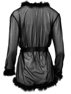 Morgenmantel Kurz^Escora Morgenmantel mit Federn MARILYN von schwarz