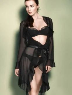 Morgenmantel Kurz^Escora Morgenmantel mit Rüschen FABIANA von schwarz