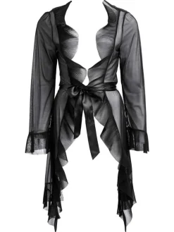 Morgenmantel Kurz^Escora Morgenmantel mit Rüschen FABIANA von schwarz