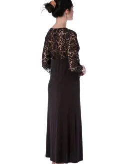 Edle Nachthemden^IMEC Nachtkleid EMMA lang aus Modal und Spitze von schwarz