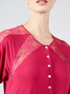 Edle Nachthemden^Verdiani Nachtkleid lang LAMPONE himbeer-rot von himbeere rot mit Spitze