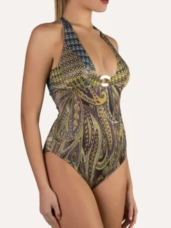 Badeanzug & Bikini^Cotton Club Neckholder Badeanzug METALLIC grün-bunt von Mare blau grün metallic