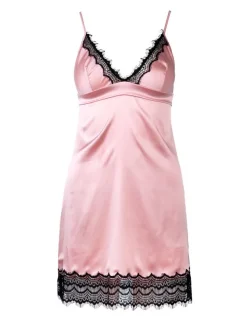 Alle Negligés|Seidenneglige^Mimi Holliday Negligè BISOU BISOU STRAWBERRY Seide rosa mit schwarzer Spitze