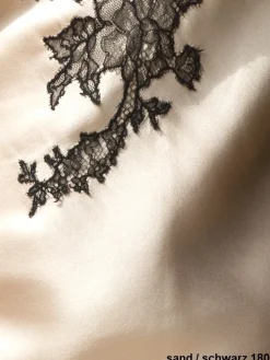 Alle Negligés|Seidenneglige^Marjolaine Neglige FLAVIA kurz Seide mit Spitze von sandbeige oder dunkelgrau mit Spitze