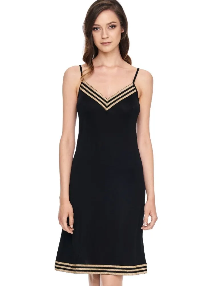 Strandkleider & Sommerkleider|Freizeit- & Reisekleidung^Gattina Nighty mit Seide TESSA schwarz-gold von schwarz mit gold