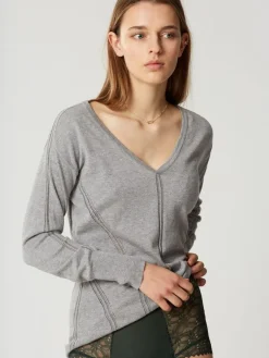 Lounge-Wear|Langarm^Maison Lejaby Pullover SOFTWEAR von Feinstrick hellgrau gris