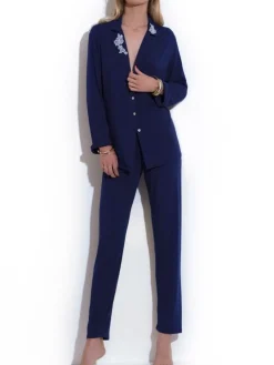 Feine Pyjamas^Chiara Fiorini Pyjama BLU No.2 von mit Modal dunkelblau mit cremeweiß