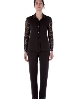 Feine Pyjamas^IMEC Pyjama EMMA in schwarz aus Modal und Spitze von schwarz mit Spitze