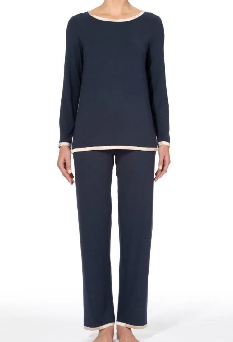 Feine Pyjamas^IMEC Pyjama GIADA dunkelblau aus Modal von dunkelblau mit gold