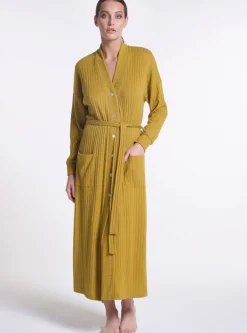 Lounge-Wear|Exquisite Morgenmäntel^Verdiani Ripp-Jersey Morgenmantel Viscosemix LOUNGE No. 1 lang von schwarz oder senfgelb