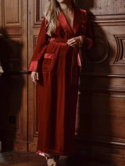 Lounge-Wear|Hausmantel (Warm)^Marjolaine Samt Morgenmantel VELVET in von burgunderrot