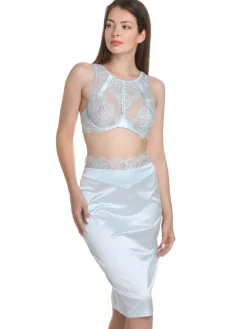 Unterröcke^Prelude Satin Lingerie Rock VALSE mit Spitze von Milano schwarz oder eisblau