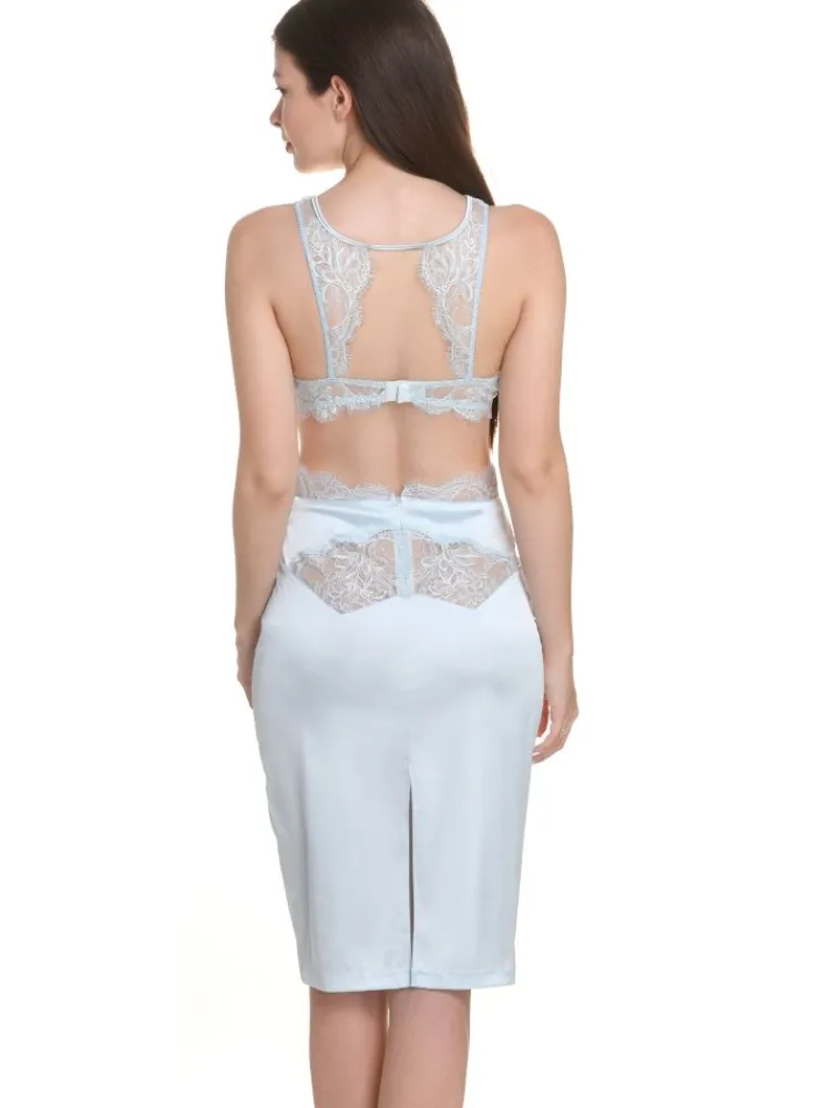 Unterröcke^Prelude Satin Lingerie Rock VALSE mit Spitze von Milano schwarz oder eisblau