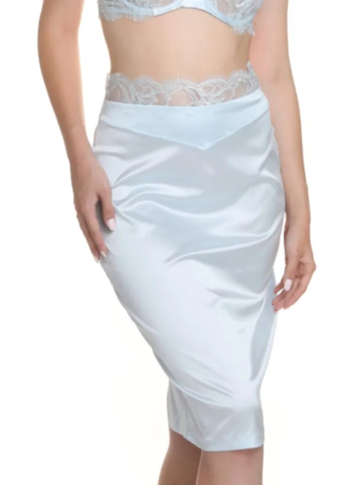 Unterröcke^Prelude Satin Lingerie Rock VALSE mit Spitze von Milano eisblau oder schwarz