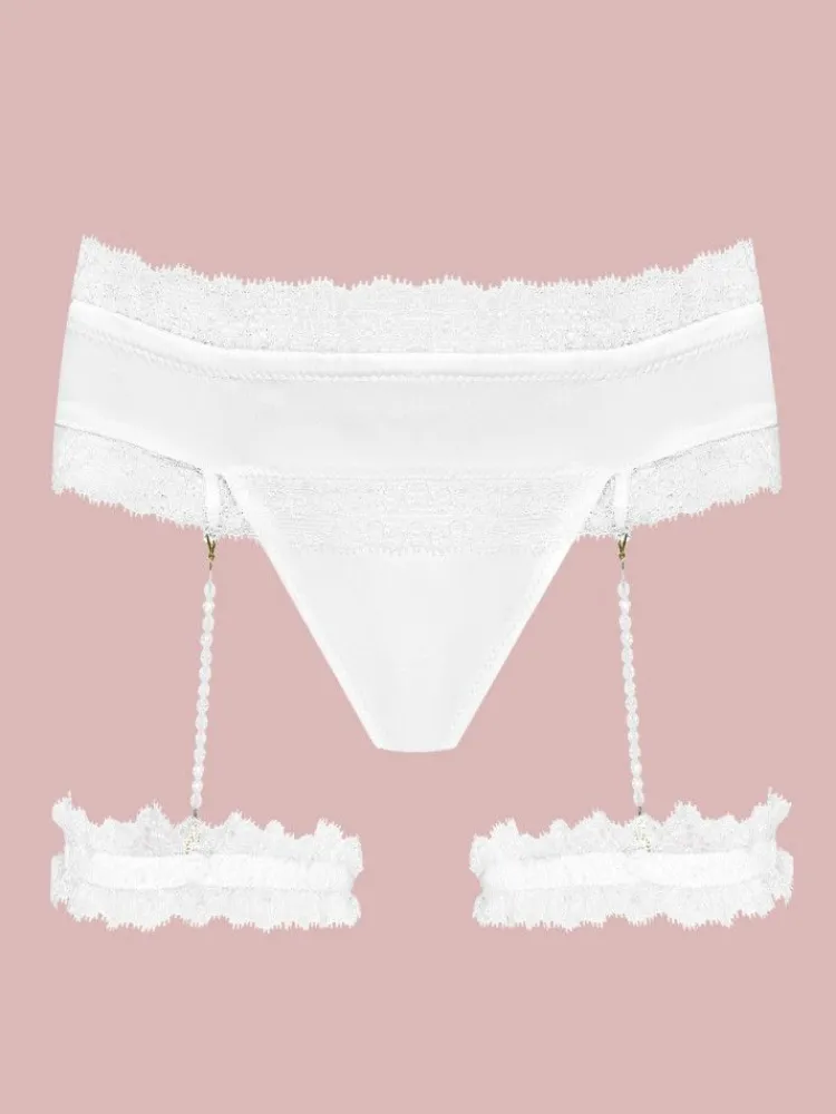 Strumpfbänder|Sexy Kleinigkeiten^Cadolle Satin String GEISHA PJ mit Strapsen von elfenbein oder schwarz