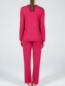 Feine Pyjamas^Verdiani Schlafanzug LAMPONE No. 2 himbeer-rot von himbeere rot mit Spitze