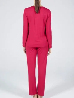 Feine Pyjamas^Verdiani Schlafanzug LAMPONE No. 1 himbeer-rot von himbeere rot mit Spitze