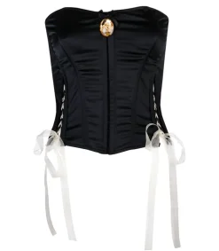 Alle Corsagen^Escora Schnür-Corsage ELISABETH mit Kristall-Medaillon von schwarz