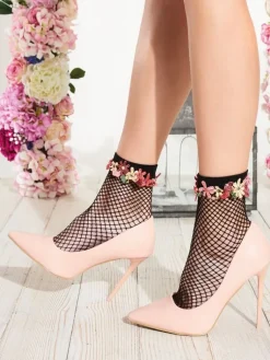 Söckchen & Kniestrümpfe^Trasparenze Söckchen DAFFODIL von schwarz mit bunten Blumen